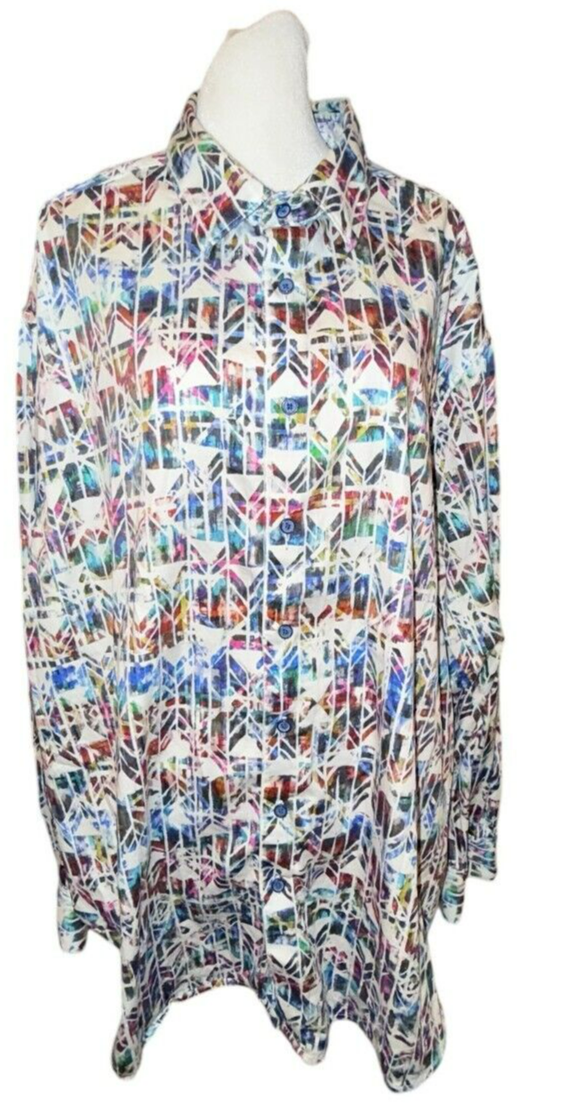 Robert Graham Mens Button Up Long Sleeve Multicolor Geometric Shirt 2XL