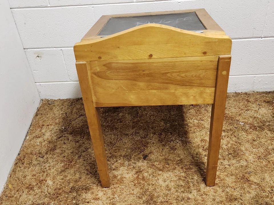 Kids School Desk Chalkboard Top Toy Box Storage Hinged Lid Homeschool Wood Vtg - Image 4 of 4