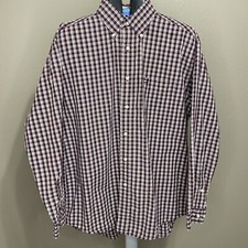 Tommy Hilfiger Men's Red Long Sleeve Button Down Plaid Shirt Early 2000s Sz L