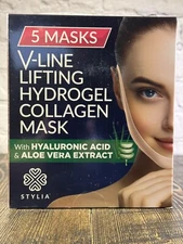 Stylia Double Chin Mask V-line Lifting Hydrogel Collagen Masks 5 Pack Aloe Vera