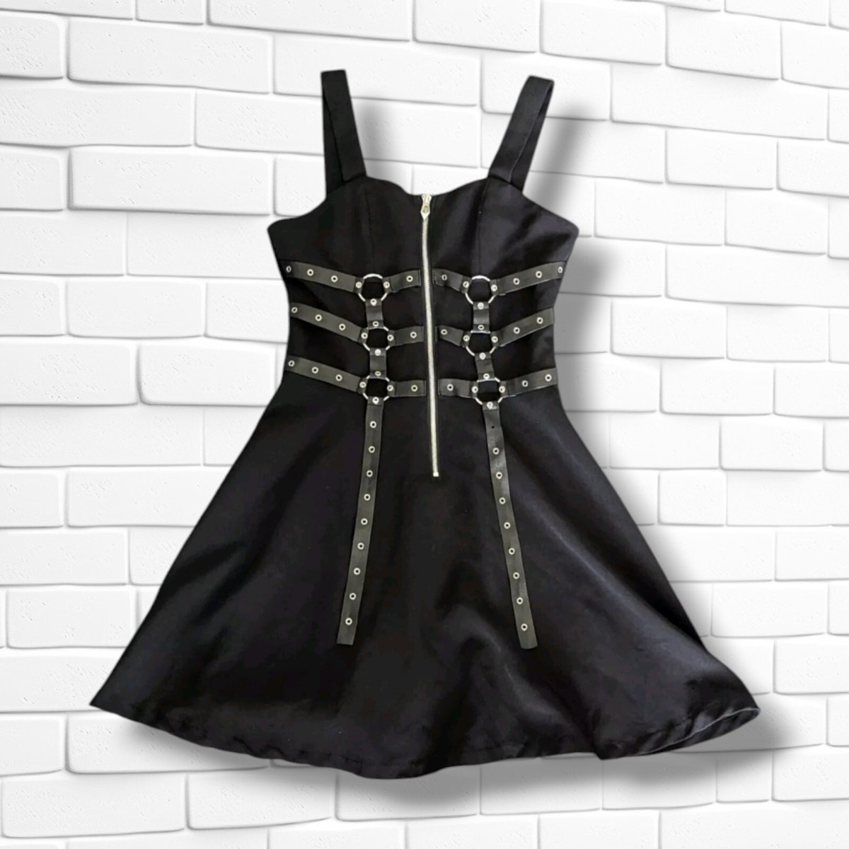 Goth Harness Dress Black Steampunk Emo Punk Rivets Straps Fit and Flare