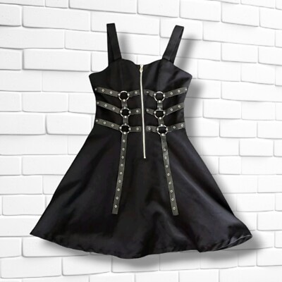 Punk elastic dress with six rings and eyelet leather strap desigDW172 L / Black Punk elastic dress with six rings and eyelet leather strap desigDW172 L / Black
