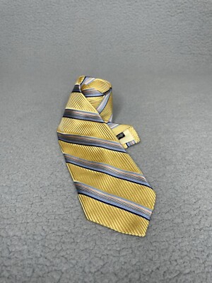 Altea 100% Silk Mens Tie Yellow Blue Striped Designer Made in Italy