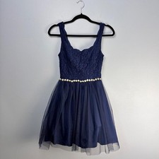 City Studios Navy Blue Lace Pearl Tulle Dress Formal Party Size 3