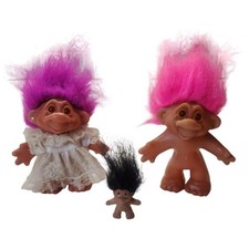 Vintage 1980s Lot of 3 DAM Trolls 4.5 Pink Purple, 1.5 Black Hair - READ