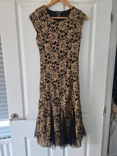 Candalete Vintage Y2K Gold Sequin Black Lace Mermaid Midi Dress Size S 8 10