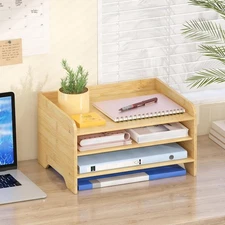 Bamboo Desk Organizer/Mail Holder Letter/File Organizer for Desk Office Supplies