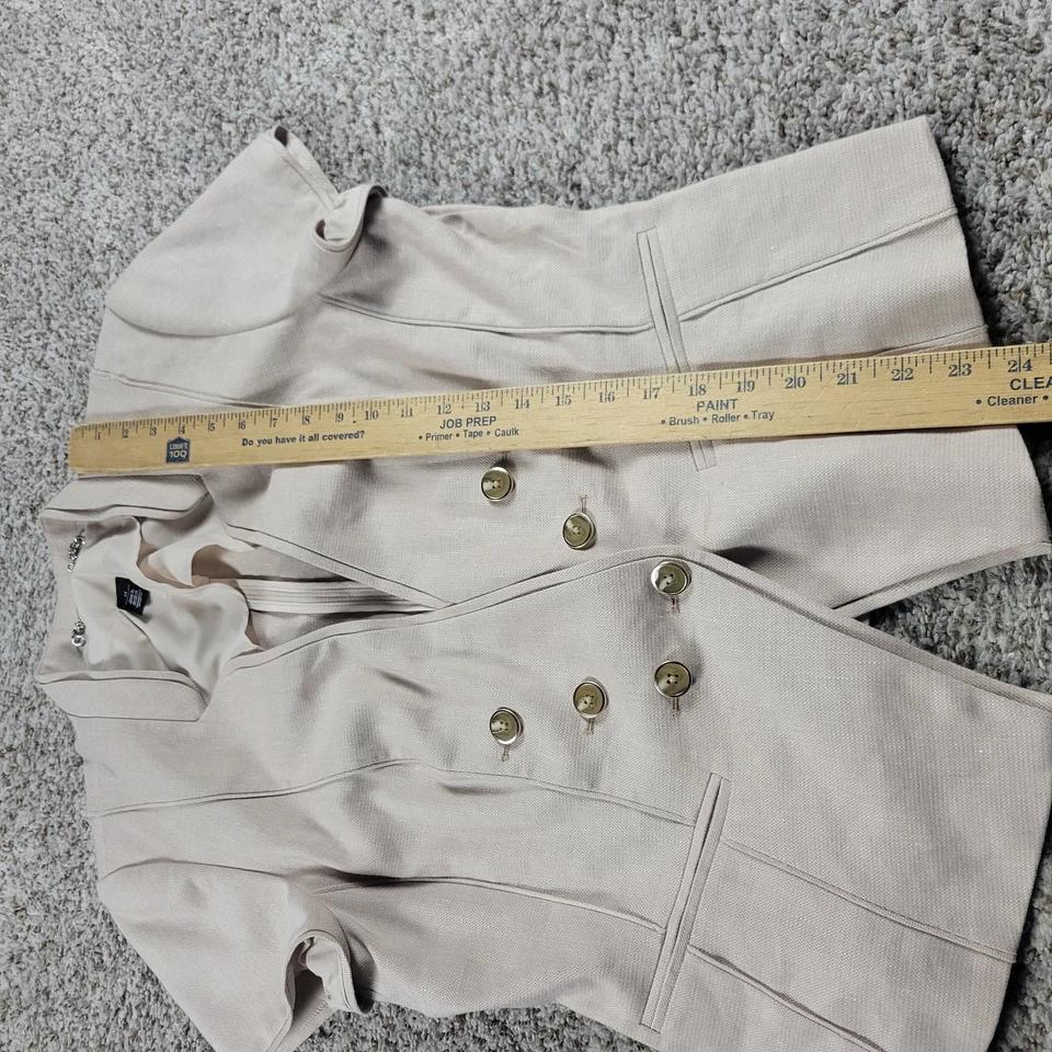 White House Black Market Blazer Womens 14 Beige Linen Blend Lined Short Sleeve  - Image 4 of 4