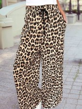 Leopard Drawstring Flowy Wide Leg Pants