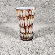 Art Glass Vase Multicolor Splatter Ribbed Base Mid-Century Modern 5"
