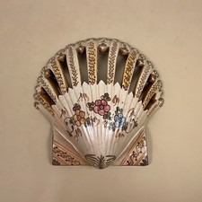 Vintage Hand-Painted Portuguese Pottery Shell Sconce Candle Holder Wall Light
