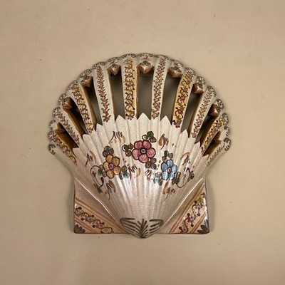 Vintage handbemalte portugiesische Keramik Muschelleuchter Kerzenhalter Wandleuchte