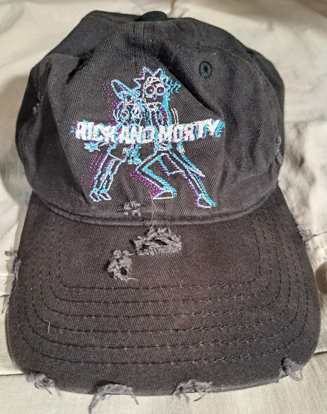 Rick and Morty Distressed Black Adjustable Embroidered Hat