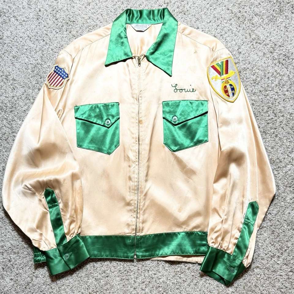 Chaqueta Bowlers de Recuerdo De Colección Santuario del Desierto Club Puntada de Cadena Grande Años 70 Satén Foto 2 de 4
