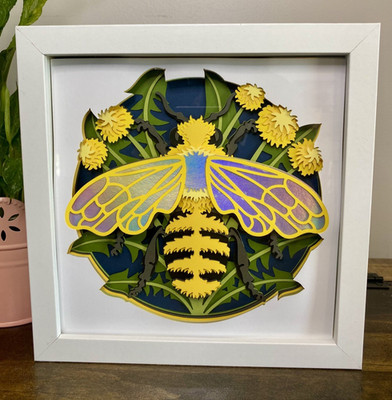 3D Bee Dandelion Holographic Shadow Box 8x8 Gift Wall Art Handmade Modern Decor