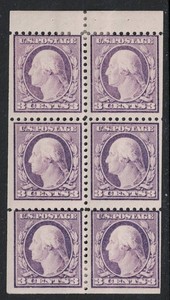 SCOTT#501b, 3c LIGHT VIOLET TYPE I BOOKLET PANE OF 6.