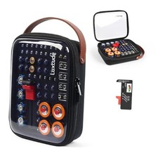 Battery Organizer Storage Case with Tester, Clear Battery Storage Black Caddy