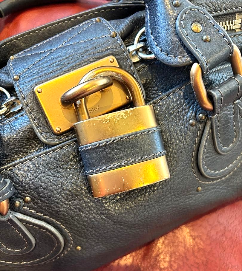 CHLOE Paddington Cadena Padlock Key Boston Bag Hand Bag Dark Gray