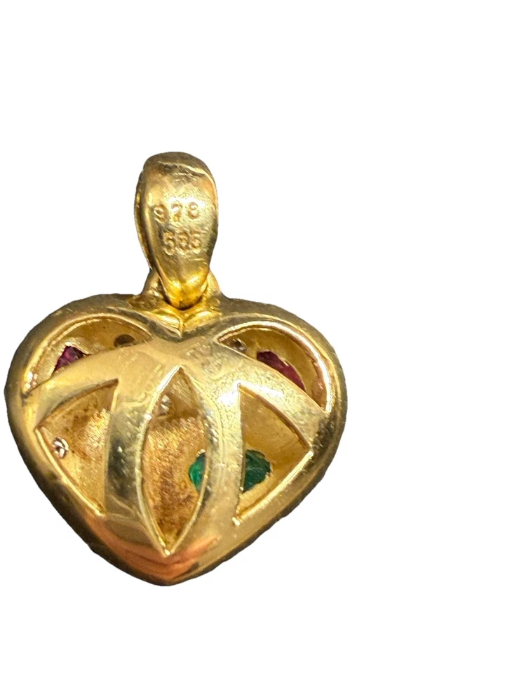 Herz Brillant Anhänger Echtgold 585 / 14 Karat Smaragd Rubin Saphir - Bild 4 von 4