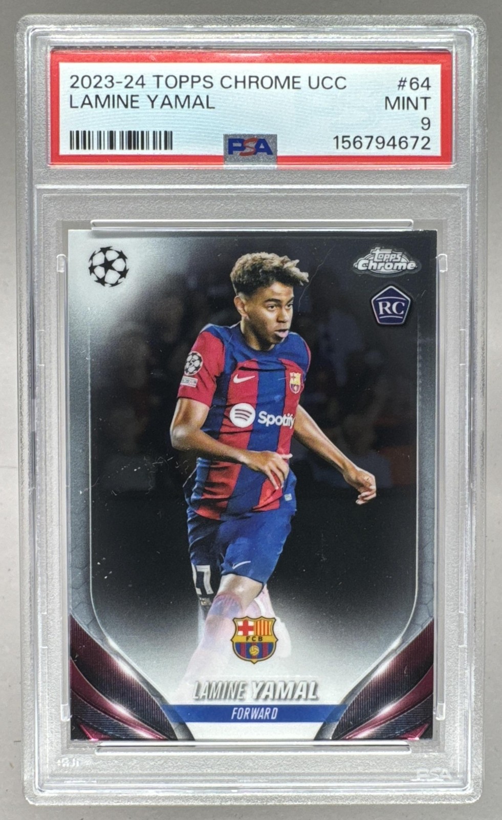156794672 Lamine Yamal 2023 Topps Chrome UEFA #64 Rookie RC PSA 9
