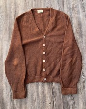 VTG 60s BRENT Montgomery Ward Brown Mohair Wool Shag Grunge Cardigan Sweater L