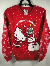 Hello Kitty Holiday Crewneck Sweatshirt Women's XXS Red Blinking Lights NWT