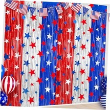 Pack of 2 Patriotic Tinsel 4th of July Foil Fringe Curtains - 3.3x6.6 Ft