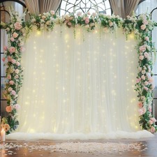 10 x 8 Ft Ivory Tulle Curtain Backdrop Lights String Wedding Photo Baby Shower