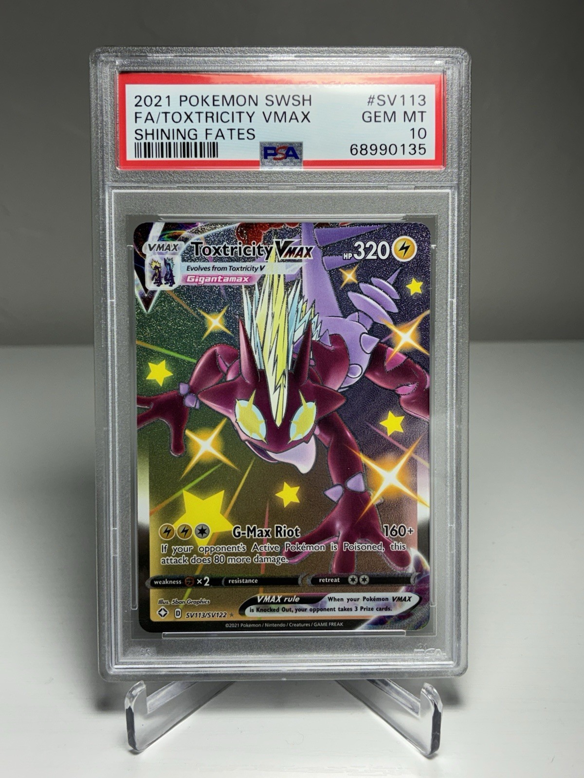 Pokemon 2021 Shining Fates Toxtricity VMAX Rare Foil Card #SV113/SV122 PSA 10
