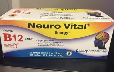 Neuro Vital Energy+ Vitamin B12 Syrup, Strawberry, 21 x 15 mL (315 mL) 150 mcg