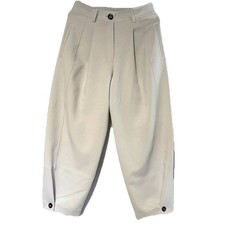 Zara Carrot Fit Pants Blk Button Cuffed Hems Cream Ecru Barrel Balloon Legs, XL