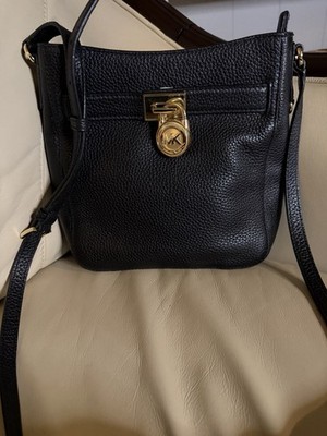 Michael Kors Black Pebbled Crossbody Bag Zip Logo Gold-Tone Hardware Adj Strap