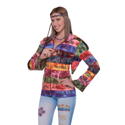 Giacca Costume Hippie Con Cappuccio Arcobaleno Anni '60 '70 Adulto - Main Image