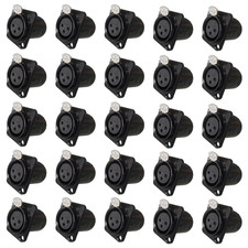 25x XLR 3Pin Female Panel Mount Chassis Connector Fine Nickel Plated Metal Black