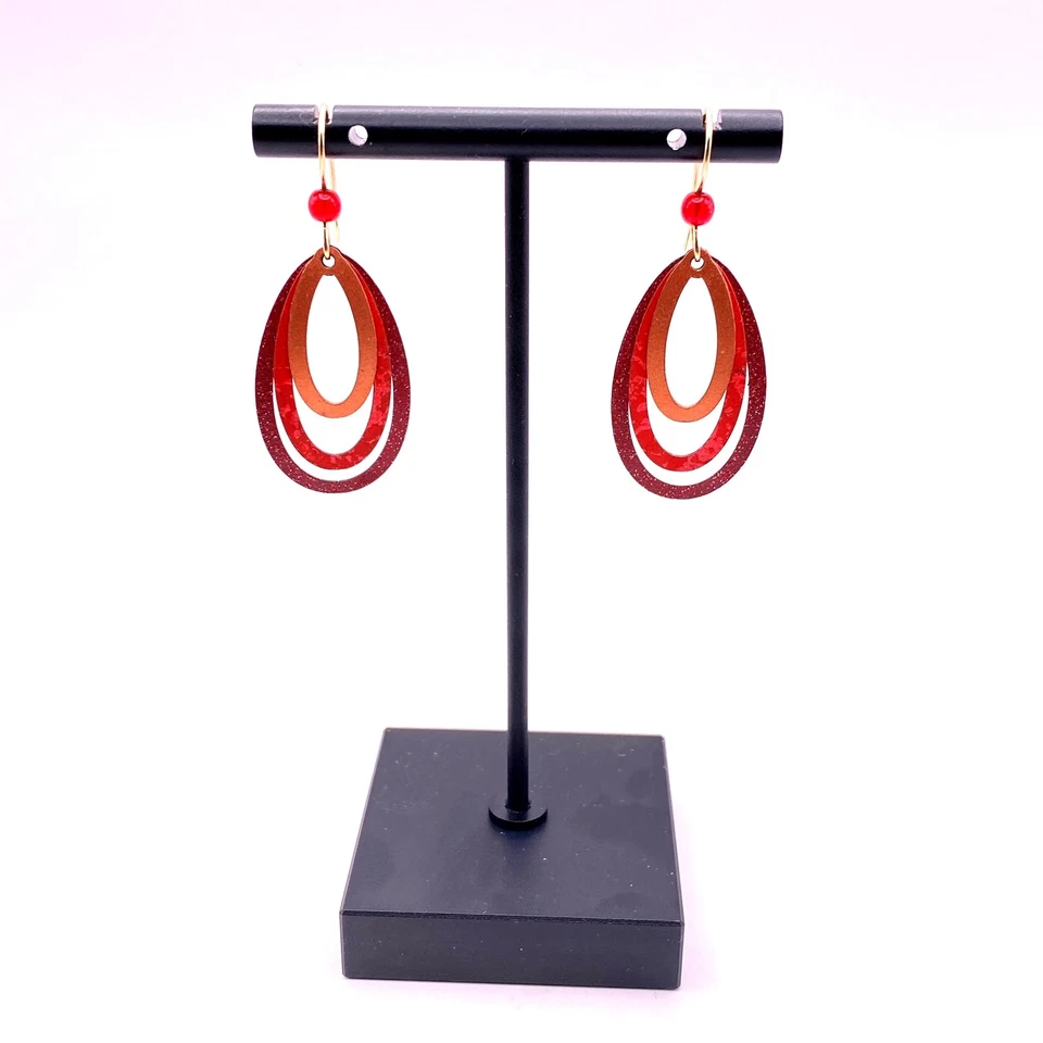 ADAJIO Earrings Left Hand Studios GF Hooks Three Red Layered Ovals Sienna Sky - Image 3 of 4