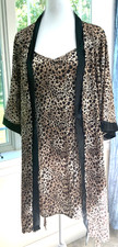 Undercover Wear VTG 80s Leopard Print Robe Nightie Set S Negligee Silky Lingerie