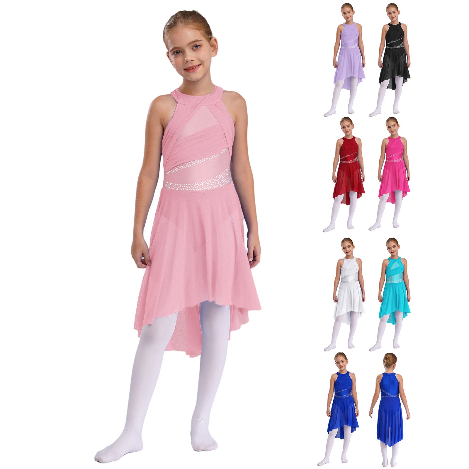 US Kids Girls Rhinestone Ballet Irregular Tutu Dress Lyrical Dance wear Costumes