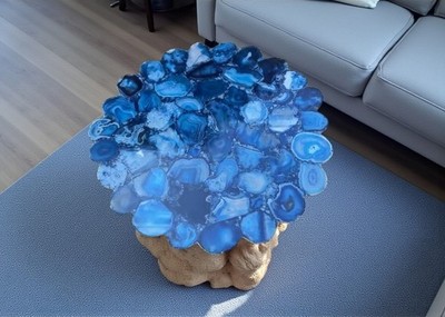Unique Blue Agate Side Table , Blue Agate Custom Table , Luxury Agate Sofa Table