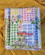 NOS VTG Cannon Monticello Floral + Gingham Full Sheet Set W/original Price Tags