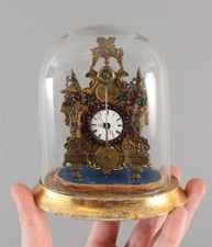 Antique Biedermeier Austrian ZAPPLER Fidgeter Miniature Mantle Clock Glass Dome
