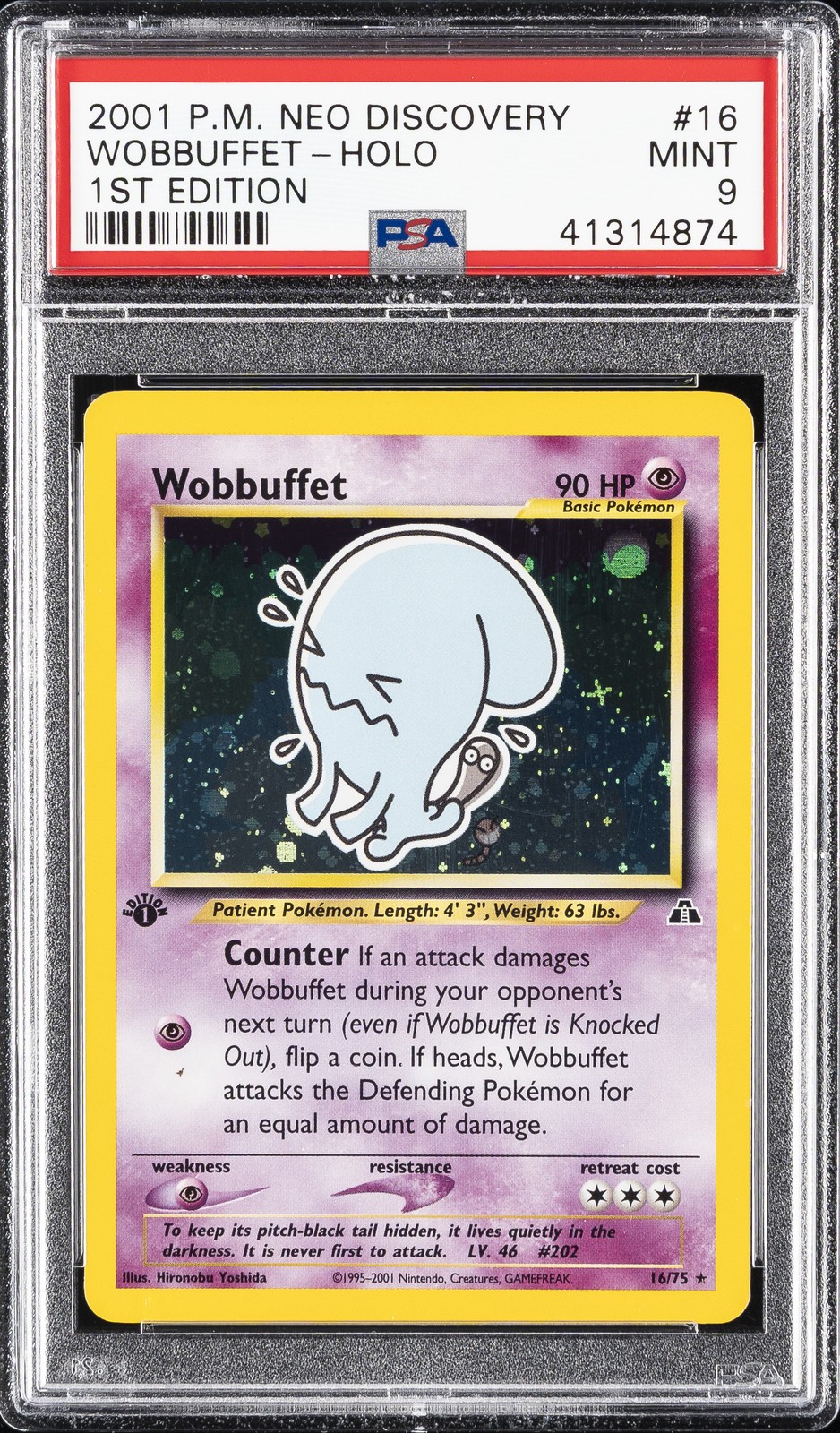 2001 POKEMON NEO DISCOVERY 1ST EDITION #16 WOBBUFFET-HOLO PSA 9