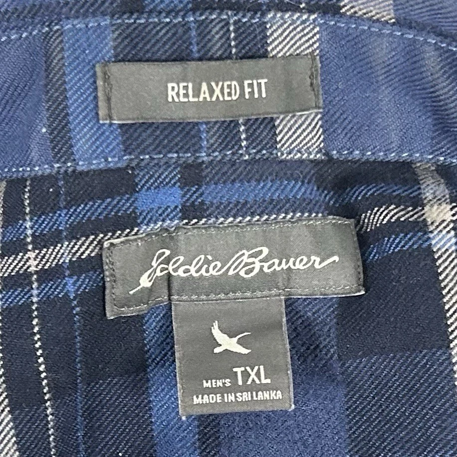 Eddie Bauer XLT Relaxed Fit Flannel Shirt Blue Gray Plaid Cotton Button Down - Image 3 of 4