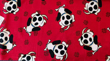 Dogs Puppies White with Black Spots on Red Fabric OOP 33 Inches