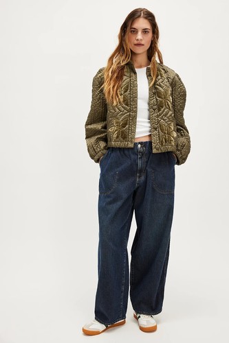 Free People Quinn Quilted Crop Jacket - Olive Green - X-SMALL - BNWT - RRP £188 - Picture 5 of 17