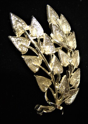 Vtg Silver-Tone Leaf Branch Brooch Pin 2.25'' Kitsch Granny Core Estate Jewel
