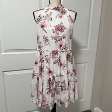 Ann Taylor Floral Tiered High Neck Mini Dress XS Preowned