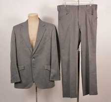 Mens VTG 70s 2 PC Circle S Grey Western Leisure Suit Sz M 1970s Polyester