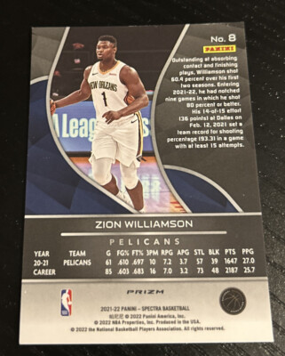 2021-22 Panini Spectra Zion Williamson Silver Prizm | eBay