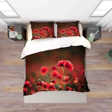 3D Poppy Floral Summer Red Quilt Cover Set Duvet Cover Bedding Pillowcases