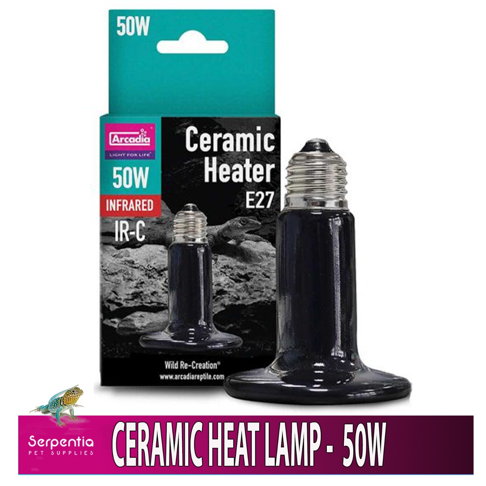 Arcadia Ceramic Heat Lamp, 50 Watt | Reptile Vivarium Heating Ceramic Heat Bulb